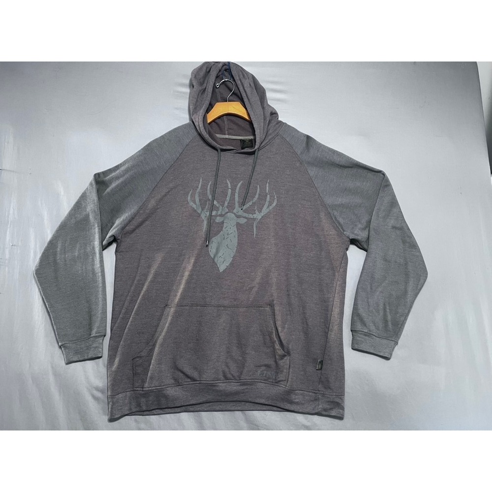 Kings Camo Mens 2XL Gray Raglan Hoodie Mule Deer Antler Logo Pullover Sweatshirt